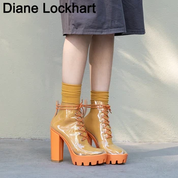 2019 Naujas Vasaros Peep Toe kulkšnies batai sandalai Skaidrus Cross-susieta kristalų aikštėje kulniukai moterų 12 cm aukštakulnius batus moteris