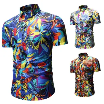 2019 Naujas Vyrų asmenybės spausdinti atsitiktiniai trumpomis rankovėmis marškinėliai mados Havajų atostogos Šalies Hip-hop vyrų Slim Fit Marškinėliai