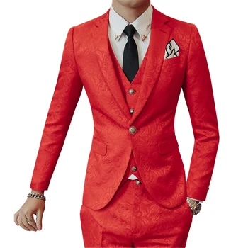 2020 Gryna Spalva mens 3-piece set kostiumo Švarkas Švarkas + Liemenė + Kelnės Mėlynos spalvos Juoda Raudona dydis S M L XL XXL