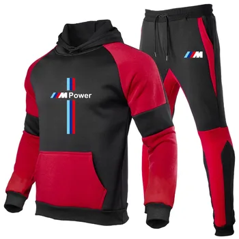2020 m. naujas 2 dalių komplektas BMW sportinę spausdinimo vyrų hoodie + kelnės megztinis hoodie sportiniai, laisvalaikio vyriški drabužiai