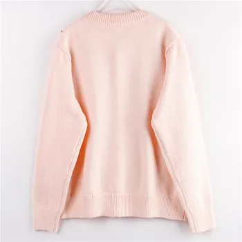 2020 m. rudenį naujų sunkiosios pramonės saldus cardigan vertus, prikaltas granulių apvalios kaklo džemperis rožinis megztinis kailis apačioje
