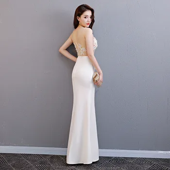 2020 Mados Balta Undinė Padalinta Seksualus Vakaro Suknelės Ilgio Moterų Berankovis Apynasrio Kinų Suknelė Rytietiškų Vestuvinių Suknelių Priimančiosios
