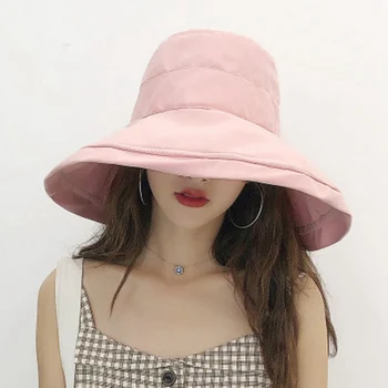 2020 metų Vasaros Moterų Mados Korėja Anti-UV Platus Kraštų Saulės, Skrybėlės Moterims Atostogų Paprasta Panamos Paplūdimys Skydelis Bžūp Kibirą Skrybėlės