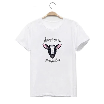 2020 Moterys T-shirt Gėlių Karvė Gėlių Spausdinti Vasarą Moterys Grafinis Viršūnes trumpomis Rankovėmis marškinėlius Femal tee marškinėliai femme