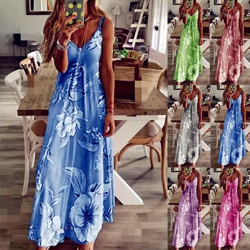 2020 Moterų Atsitiktinis Laisvas Dirželis Suknelė Gėlių Vasarą Seksualus Boho Lankas Camis Befree Maxi Suknelė Plius Dydžių Didelis Didelis Suknelės Skraiste Femme