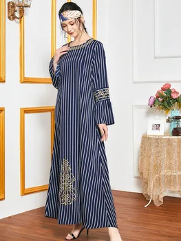 2020 NAUJA Ilga Suknelė Elegantiškas Etninės Aukso Siūlų Siuvinėjimai, Maxi Suknelės Plius Dydžio, ilgomis Rankovėmis Musulmonų Drabužiai Q110