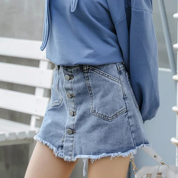 2020 naujas sijonas korėjos versija buvo plonas žodį sijonas studentų sijonas džinsinio šortai aukštos juosmens šortai-sijonas