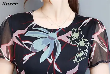 2020 Naujas Vasaros Šifono Suknelė Kosmoso Atsitiktinis Gėlių Spausdinti Moterų Apvalios Kaklo Tuščiaviduriai Iš Atspausdintas Šifono Skater Dress Xnxee