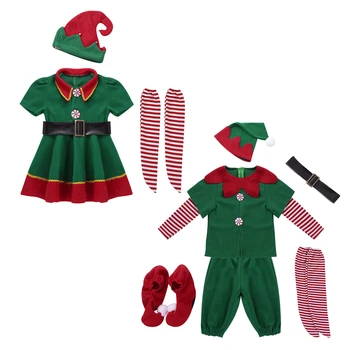 2020 Žalia Elf Merginos Kalėdų Kostiumas Festivalis Santa Sąlyga Berniukų Naujųjų Metų Chilren Drabužius Fancy Dress Kalėdų PartyDress
