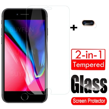 2in1 Grūdintas Stiklas Screen Protector, iphone, SE 2020 Fotoaparato Objektyvą Kino beskeveldris stiklas iphone 7/8 plius 6/6s plus ekrano plėvelė