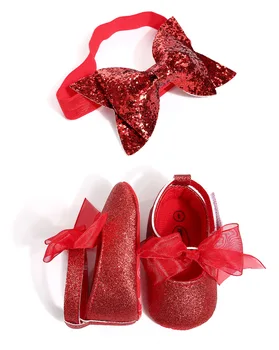 2vnt dovanų rinkinys naujagimiui batai lankelis Mados Bling Drugelis-mazgas Princesė Batai Lankelis Kūdikiams, Vaikiška Pirmą Vaikštynės