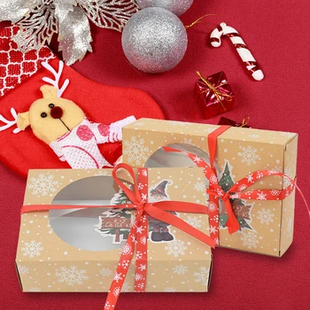 2vnt Linksmų Kalėdų Rankų darbo Dovanų Dėžutėje Wirh Skaidrus Langas Slapukus Kraft Dėžės Namuose Naujųjų Metų Šaliai Saldainiai Pakavimo Paslaugos