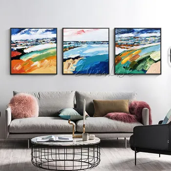 3 spalvingas Abstrakčiai šiuolaikinės kraštovaizdžio aliejaus tapybai sienos menas nuotraukas kambarį namo apdaila