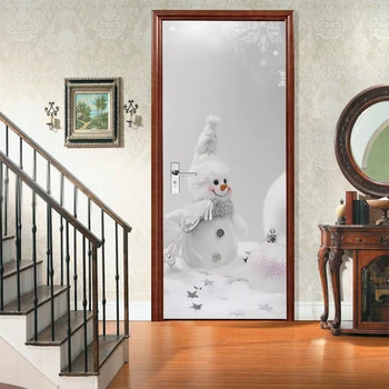 3D Animacinių filmų kūrybos sniego durų lipdukai, sienų lipdukai, lipnios vandeniui nuimamas