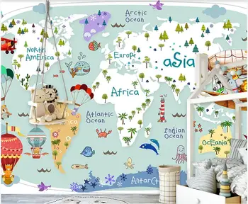 3d foto tapetai užsakymą freska ant sienos Animacinių filmų lėktuvo buriavimo pasaulio žemėlapį, vaikų kambario dekoro tapetai, sienų ir 3 d