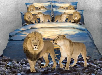 4/6pcs Mėlynas vandenynas su Tiger / Liūtas / Shark lova rinkinių, Vieno dydžio, patalynės paauglių berniukų antklode padengti set Queen ' Super king lakštai