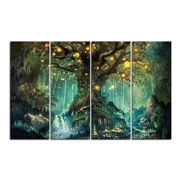 4 gabalus Sienos Meno HD spausdinti nuotraukų Žavi medžio firefly Dovana, Namų Apdailos Drobė, tapyba kambarį atspausdinta ant drobės