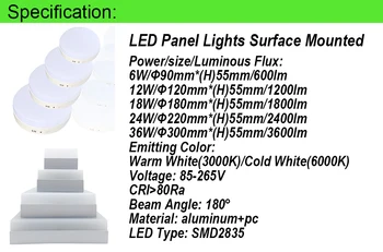 (4 Pakuotės) Nemokamas Pristatymas LED Panel Šviesos Paviršiaus Sumontuoti Lubų lempa, šviestuvai Sienos Žibintai Turo Kvadrato formos 6W 12W 18W 24W 36W