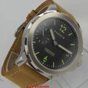 44mm parnis black dial šviesinis ženklas Safyro stiklas 6497 vertus Likvidavimo mens watch