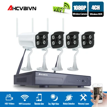 4CH 1080P Belaidžio NVR Rinkinys 4PCS 2MP, Lauko Vandeniui Saugumo Wifi Fotoaparato infraraudonųjų SPINDULIŲ Naktinio Matymo WIFI VAIZDO stebėjimo Sistema Įspėjimą el. Paštu