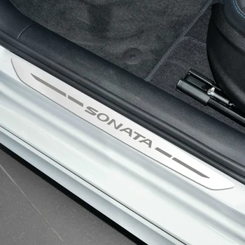 4pcs Automobilių Nerūdijančio plieno Durų Slenksčio Guard Auto Nusitrinti Plokštės Riba Raštas Padengti Hyundai SONATA 2010-2020 m.