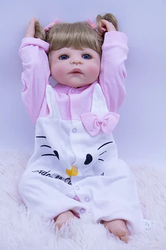 57CM Visas Silikono Kūno Reborn Baby Girl Lėlės gražios mėlynos akys Naujagimių Princesė Lėlės Mergaitėms Žaisti Namuose Boneca Maudytis Žaislai NPK
