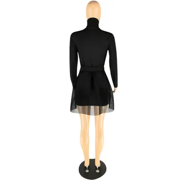 AHVIT Juoda Spalva Mados Dizaino Seksuali Suknelė Sijonas Golfo Visą Rankovės Paketo Klubo Suknelė Ir Vien Akies Mini Sijonas YZ-A817