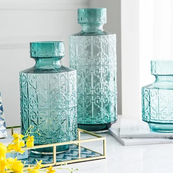 Amerikos Neoklasikinis Iškilumo Meno Mėlyno Stiklo Vaza, Vestuvių Pokylių Stalo Namuose Romantiškas Dekoro Priedai Ornamentu
