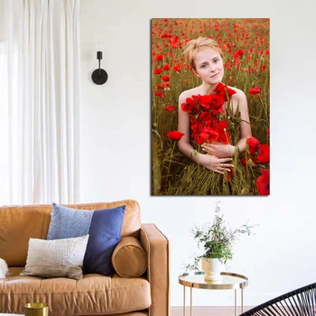 Anastasiya Dobrovolskaya Mergina Ūkio Raudonos Gėlės Sienos Meno Tapybos Drobės Nuotraukų Spalvinga Nuotrauka Už Kambarį Namų Dekoro