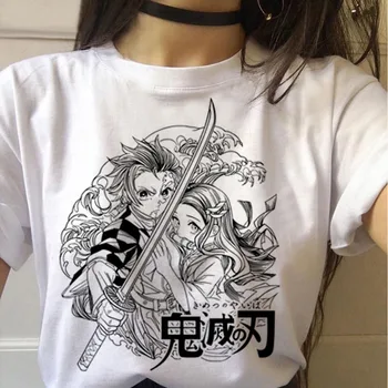 Anime Juokinga Moters T-Shirt Naujas Velnias Žudikas T-shirt Grafikos Viršų Spausdinti Streetwear Punk Kimetsu Be Yaiba T-Marškinėliai, Drabužiai