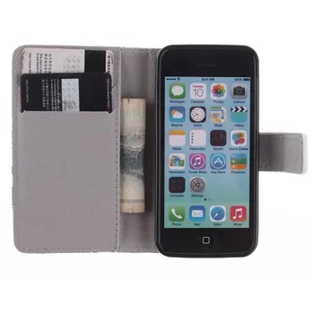 Apple iPhone 5C Atveju Mados Modelis Piniginės Case Cover iPhone 5C Telefono Prabanga PU Oda + Silicio telefono dėklas