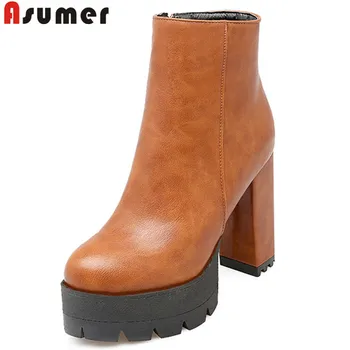 ASUMER didelis dydis 34-43 mados rudens-žiemos batai, suapvalinti tne batai moterims storio aukštakulniai platformos batai ponios batai
