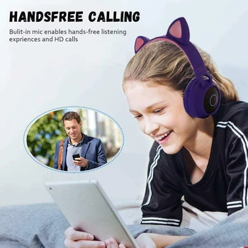 Atvykimo LED Kačių Ausų Triukšmo Panaikinimo Ausines Bluetooth 5.0 Jauni Žmonės, Vaikai laisvų Rankų įranga Parama TF Kortelę 3,5 mm Kištuką Su Mikrofonu