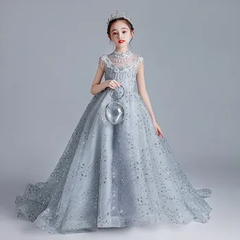 Aukštos Klasės Karšto Pardavimo Vaikų Mergaičių Prabanga, Blizgučiais Dizaino Fortepijonas Kostiumai Priimančiosios Princesė Ilga Uodega Suknelė Modelio Veikimo Dėvėti
