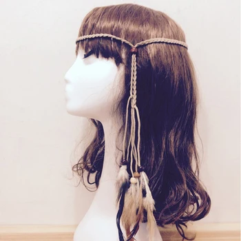 Aukštos Kokybės Moterims Moteriški Retro Folk Stiliaus Karoliukai Fetther Pynimo Hairbands galvos Apdangalai Galvos Plaukų Juostos ZFS0639