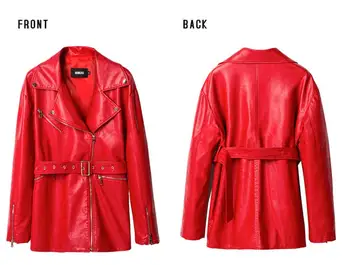Aukštos kokybės moterų varčias, juosmens, plonas, raudonas moterų Dirbtiniais Odos PU liemenės, paltai visą rankovės prarasti moterų PU paltai gx1207