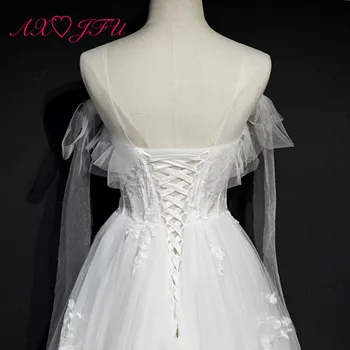 AXJFU Prabanga princesė balta nėrinių vakarinę suknelę šalies derliaus iliuzija paplūdimio o kaklo didelis lankas rose vakarinę suknelę maža balta suknelė