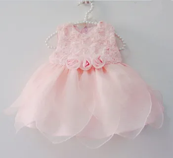 Baby girl suknelės vasaros stiliaus medvilnės rožinis tutu 1 metų gimtadienio suknelė china rožių žiedlapių gėlių nėrinių kūdikių princesė suknelės