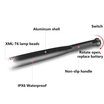 Beisbolo Lazda LED Žibintuvėlis T6 Super Šviesus Aliuminio Baton Gynybos savigynos Lazdelės Mace Pagalbos ir savigynos Fakelas