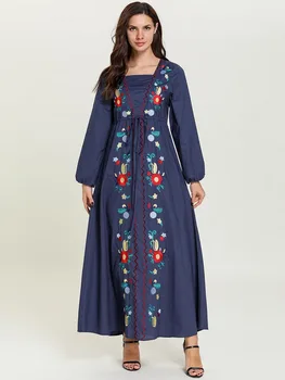 BNSQ Gėlių Aplikacija Maxi Suknelė Aukštos Kokybės Ramadanas Kostiumas Islamo ilgomis Rankovėmis Chalatas, su Aukso Juosmens sutraukimo juostelę Juosmens Malda