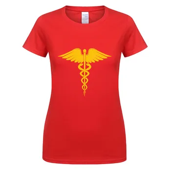 Caduceus Medicinos Gydytojas Marškinėliai Moterims trumpomis Rankovėmis O-Kaklo Medvilnės Paramedic T-shirt Merginos Moters Slaugytoja Drabužių Viršūnes OT-814