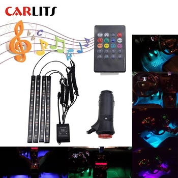 CARLITS 4X Automobilių Lanksti LED Šviesos Juostelės 48 LED 12V Automobilio Salono Šviesos diodų (LED) Rinkinį su Spalvotų Muzikos RGB Bevielis Nuotolinio Valdymo pultas