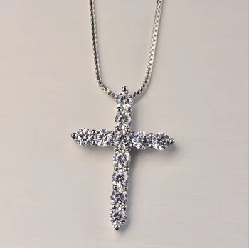 Colar de zircão de cristal feminino tunai moda cruz estilo pingente colar grande 925 prata esterlina gargantilha colares para v
