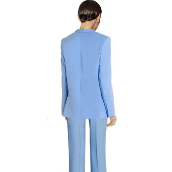 Custom Blue Rankų Darbo Verslo Oficialų Elegantiškas Moterų Kostiumas Nustatyti, Sportiniai Švarkai (Bleizeriai) Kelnės Office Kostiumai Ponios Kelnės, Kostiumai Kelnių Kostiumai