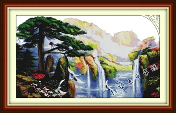 Dangaus kelių kriokliai, kalnų upės, Dekoracijos, dekoras Skaičiuojami spausdinimo ant drobės 14CT 11CT Kryželiu Siuvinėti rinkiniai Siuvinėti Rinkiniai