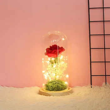 Dirbtinių Rožių Netikrą Gėlių LED Šviesos Namų Dekoro Stiklo Kupolas, už Gimtadienio, Padėkos Diena, Valentino Diena ir Motinos Diena