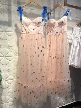 Dressses Prekės ženklo Mados Moterų High-end Luxury Vasaros Derliaus Elegantiškas Saldus Žvaigždžių Blizgučiais Akių Atostogų Suspender Midi Šalis Suknelė