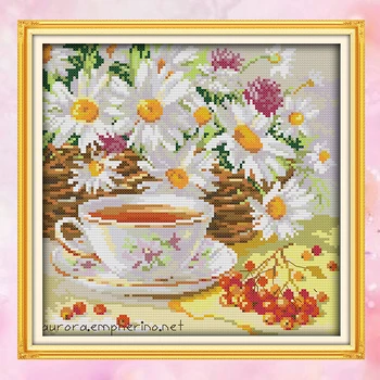 Džiaugsmas sekmadienį crossstitch Popietės arbata teatime gėlių DMC14CT11CTcotton medžiaga rankdarbiams tapybos rinkiniai dovanų meno gamyklos didmeninės