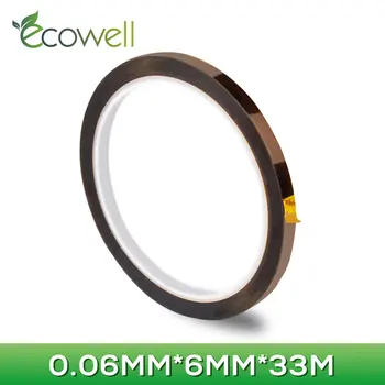 Ecowell 1pcs Ilgis 33M, Plotis 6mm Kapton-Tipas Karščiui Atsparus Aukštos Temperatūros Poliamido Lipni Juostelė, Izoliacija elektroninių