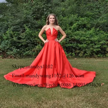 Elegantiškas Backless Raudona Prom Dresses Ilgai 2020 M. Oficialią Valymo Traukinio Vakare Šalies Chalatai Kišenėje Pigūs Plius Dydis drabužius, de soiree